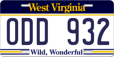 WV license plate ODD932