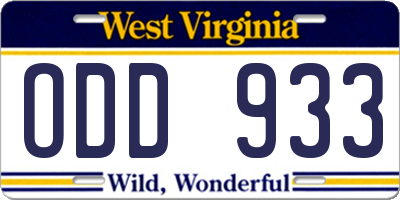 WV license plate ODD933