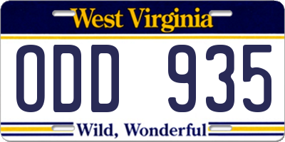 WV license plate ODD935