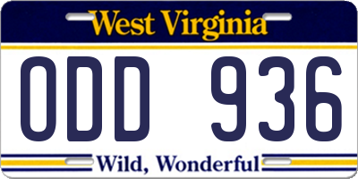 WV license plate ODD936