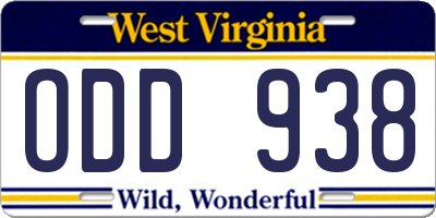 WV license plate ODD938