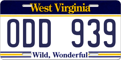 WV license plate ODD939
