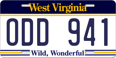 WV license plate ODD941
