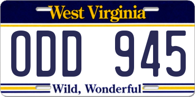 WV license plate ODD945