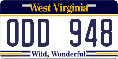 WV license plate ODD948
