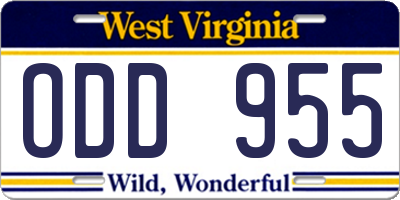 WV license plate ODD955
