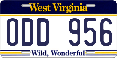 WV license plate ODD956