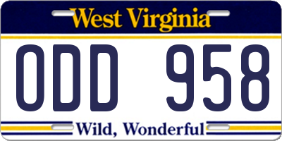 WV license plate ODD958