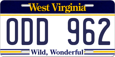 WV license plate ODD962