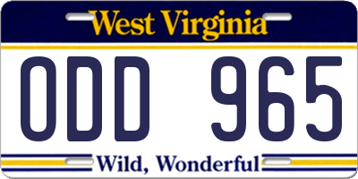 WV license plate ODD965