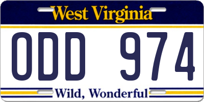 WV license plate ODD974