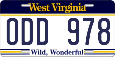 WV license plate ODD978