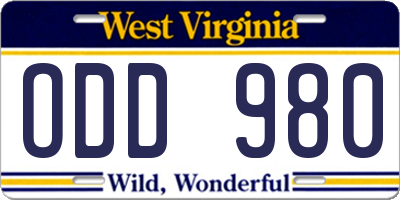 WV license plate ODD980