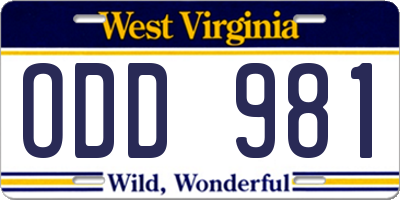 WV license plate ODD981