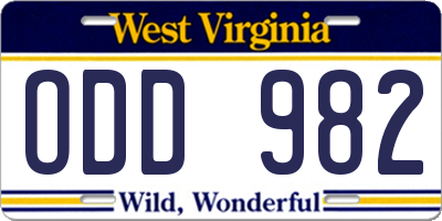WV license plate ODD982