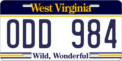 WV license plate ODD984