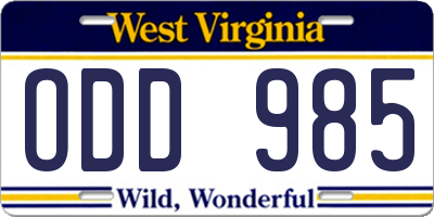 WV license plate ODD985