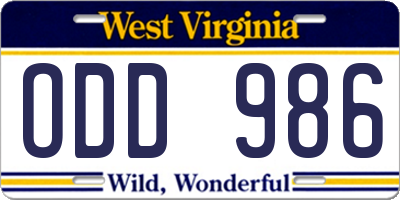 WV license plate ODD986