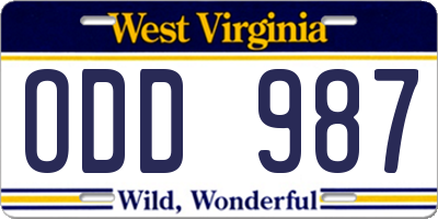 WV license plate ODD987