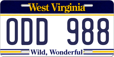 WV license plate ODD988