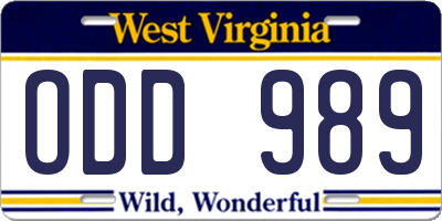 WV license plate ODD989