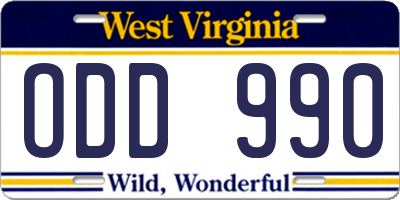 WV license plate ODD990