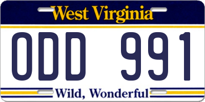 WV license plate ODD991
