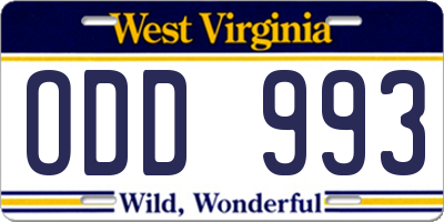WV license plate ODD993