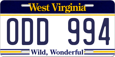 WV license plate ODD994