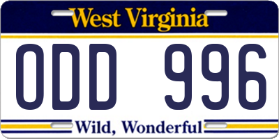 WV license plate ODD996
