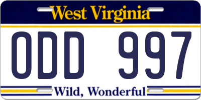 WV license plate ODD997