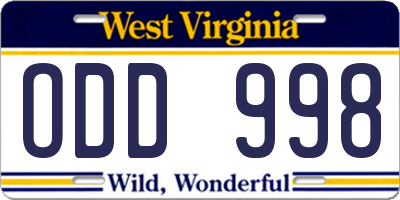 WV license plate ODD998