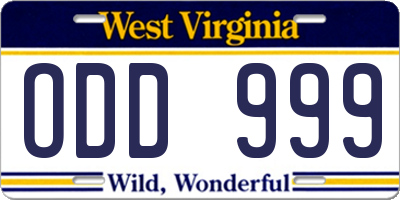 WV license plate ODD999