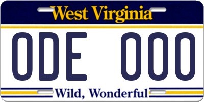 WV license plate ODE000
