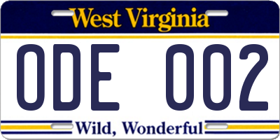 WV license plate ODE002