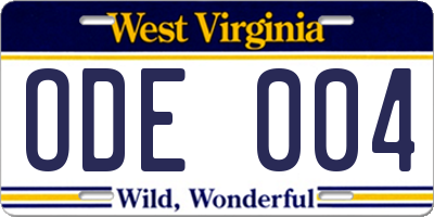 WV license plate ODE004