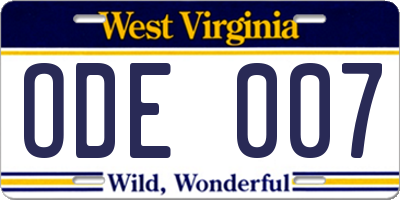 WV license plate ODE007