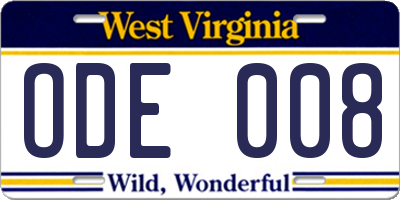 WV license plate ODE008