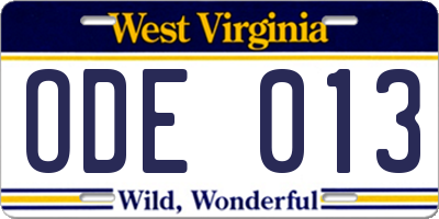 WV license plate ODE013