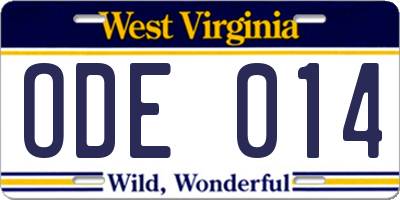 WV license plate ODE014