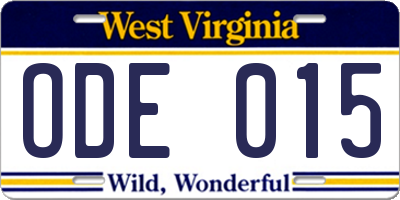 WV license plate ODE015