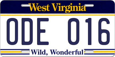 WV license plate ODE016