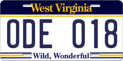 WV license plate ODE018