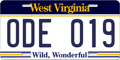 WV license plate ODE019
