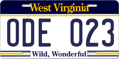WV license plate ODE023