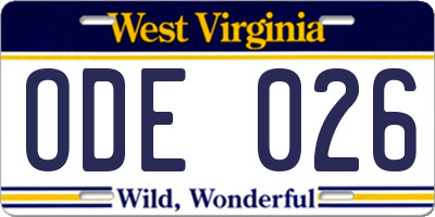 WV license plate ODE026