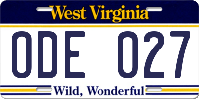 WV license plate ODE027