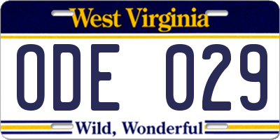 WV license plate ODE029