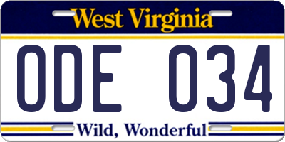 WV license plate ODE034