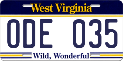 WV license plate ODE035